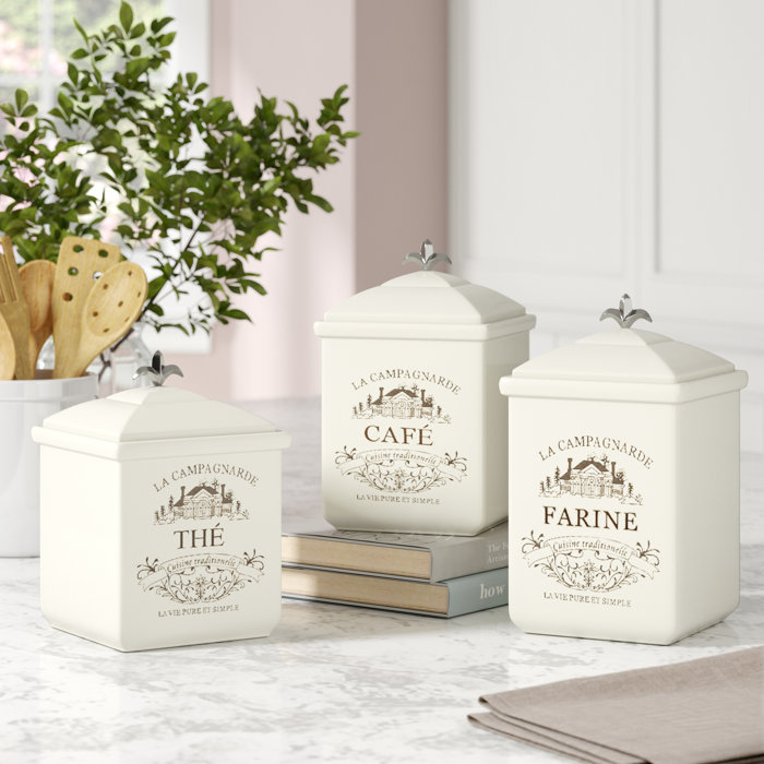 One Allium Way 3 Piece Ceramic Kitchen Canister Set & Reviews Wayfair